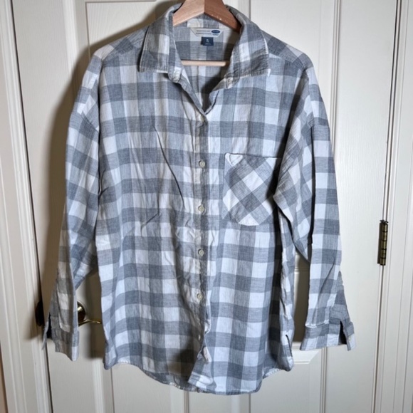 Old Navy Tops - Old Navy Flannel Boyfriend Shirt - Grey / White - XL - Casual, lumberjack, fall